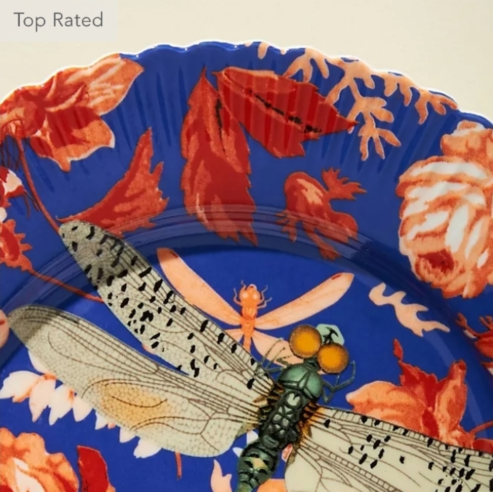 Anthropologie Athalia Dessert Plate - "Dragonfly" - blue/red - Picture 3 of 16